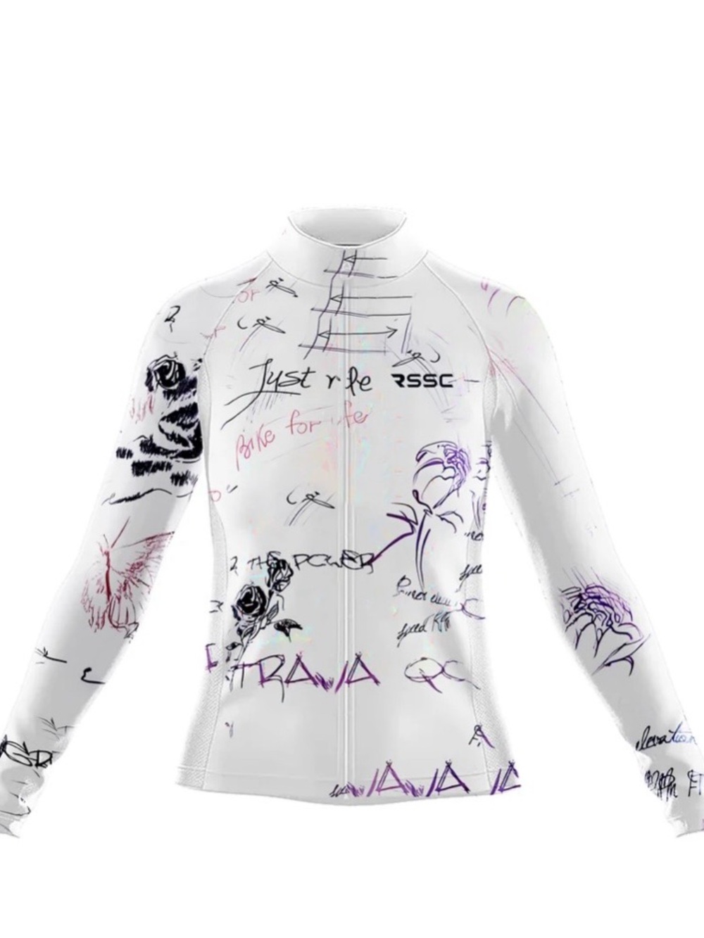 Women's White Graphic Long-Sleeve Cycling Jersey Set Athletic Sporty Outdoor
